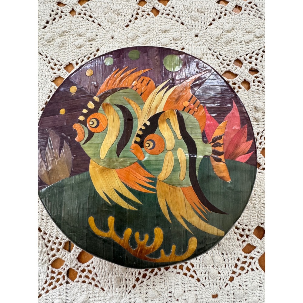Handmade Fishy Treasure‎ Circle Box Sz 7" x 2"